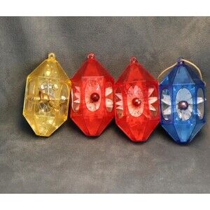 Vintage Jewel Brite Diorama Ornaments Atomic Star Poinsettias